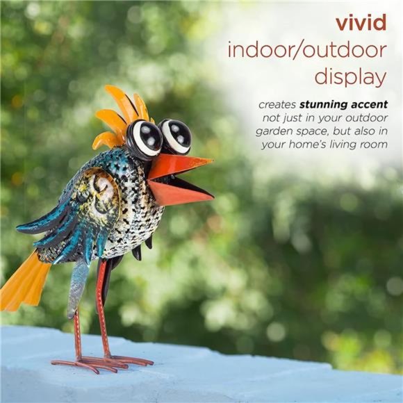 11"Tall Metal Wide-Eyed Bird Standing Yard Statue Decoration, Multicolor Outdoor - Picture 4 of 6